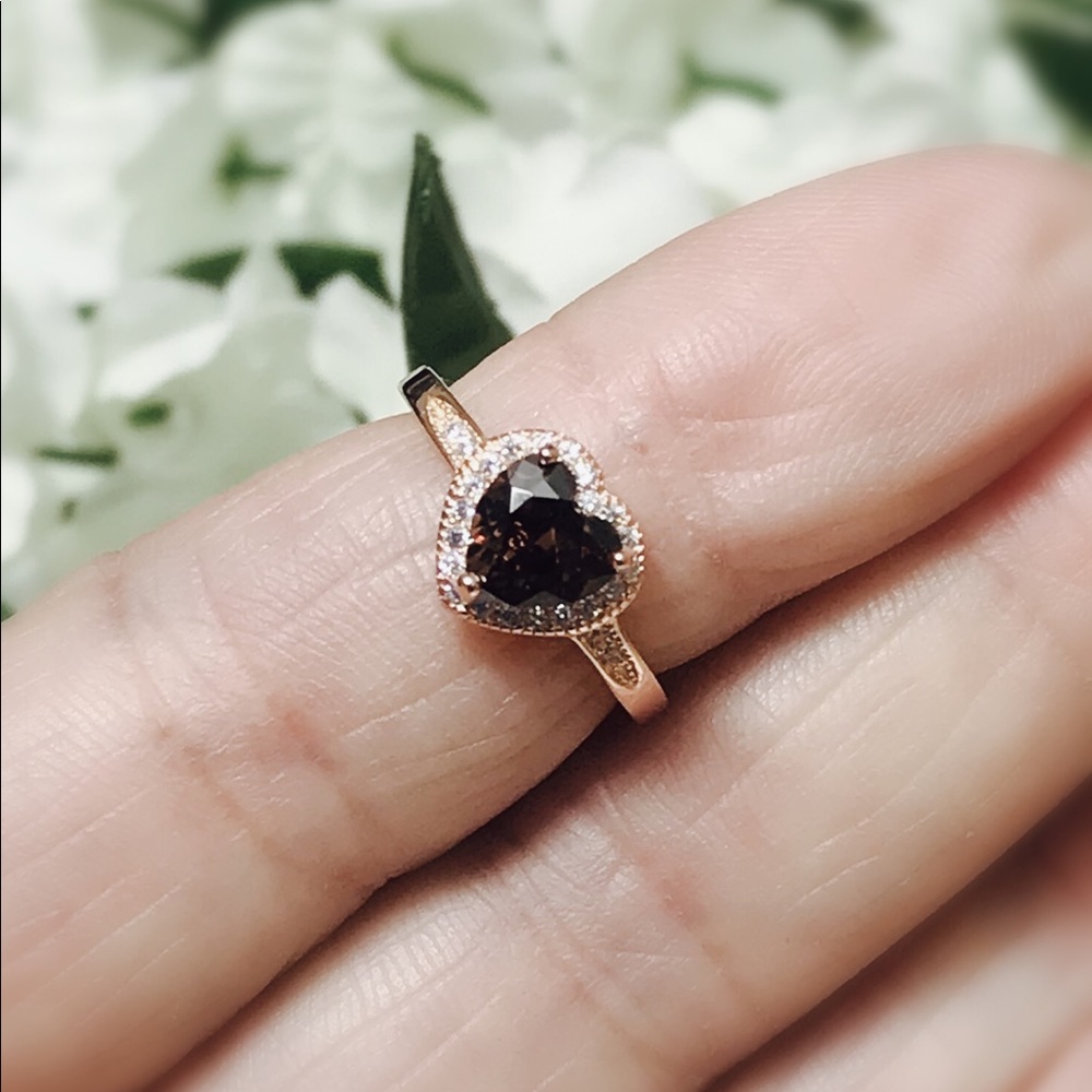 Heart Shape Coffee Colored CZ Rose Gold Ring